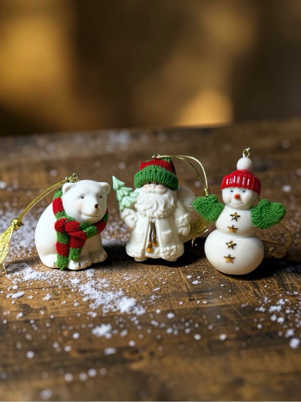 Lenox Warmest Wishes Ornament Set of 3 Santa Snowman Polar Bear Porcelain